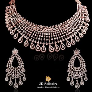 Bridal Diamond Necklace Set Designs In Rose Gold